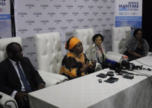 Seated to the far right, South Africa deputy Minister of Transport, Sindisiwe Chikunga, with (from Left), Tsietsi Mokhele (CEO: SA Maritime Safety Authority), Dr Nkosazana Dlamini-Zuma (Chairman: African Union) and Ipeleng Selele (CEO: Khumo Group)